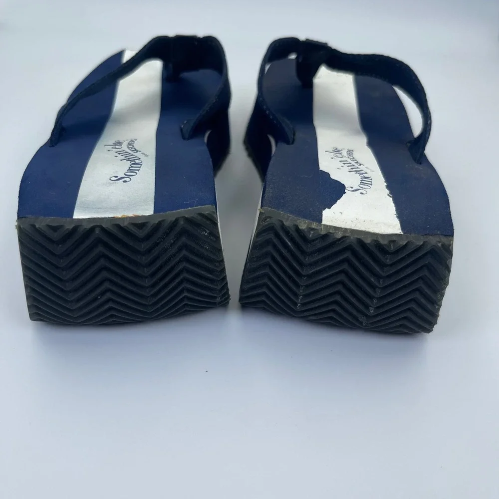 Somethin Else‎ Skechers Platform Flip Flops Womens 10 Navy Good Y2K Chunky